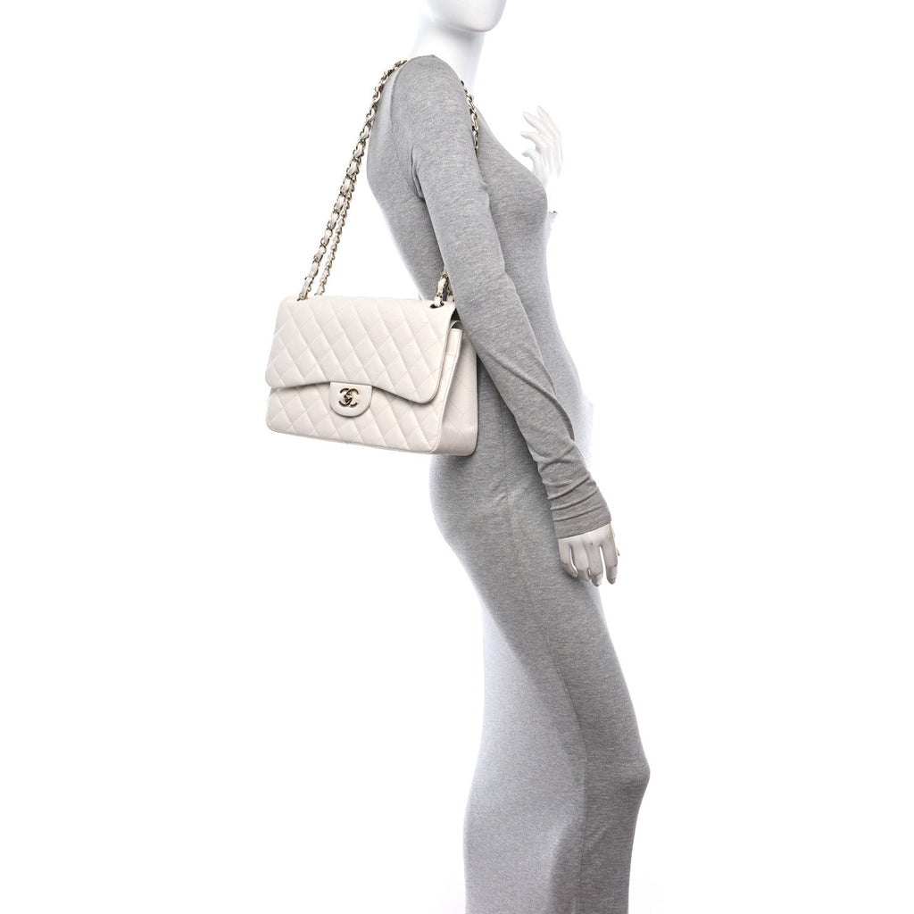 Caviar Quilted Jumbo Double Flap White