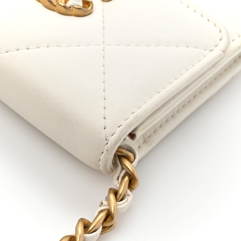 Lambskin Quilted Chanel 19 Flap Coin Purse With Chain White