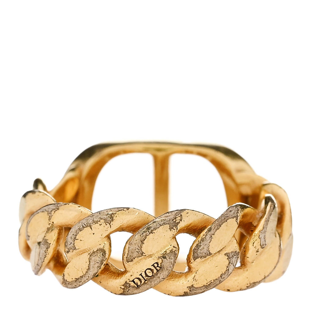 Metal Enamel Chain Ring L Black Gold