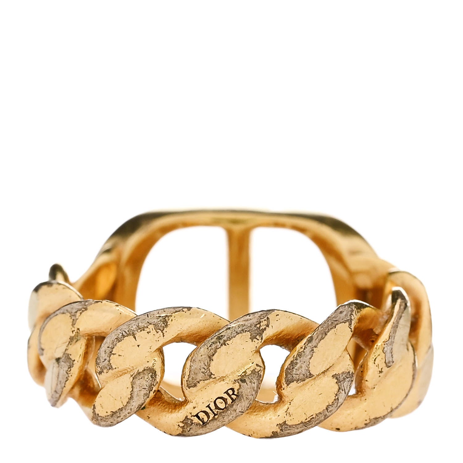 Metal Enamel Chain Ring L Black Gold
