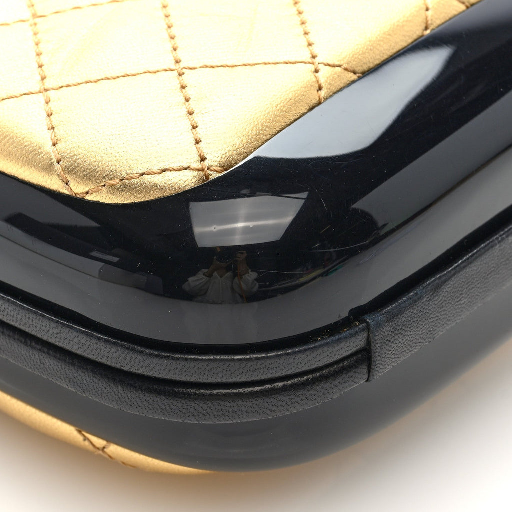 Lambskin Quilted Plexiglass Box Bag Black Gold