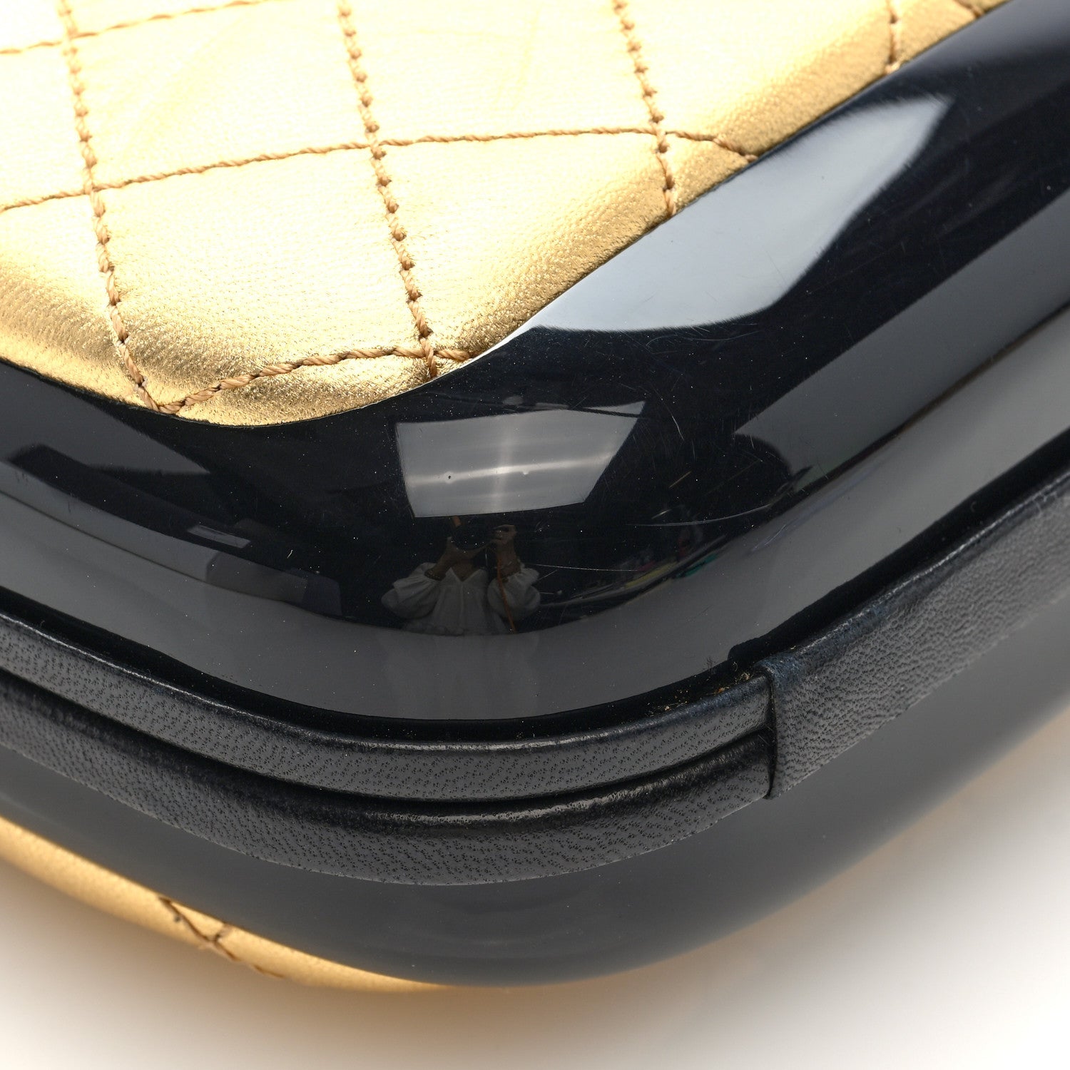 Lambskin Quilted Plexiglass Box Bag Black Gold