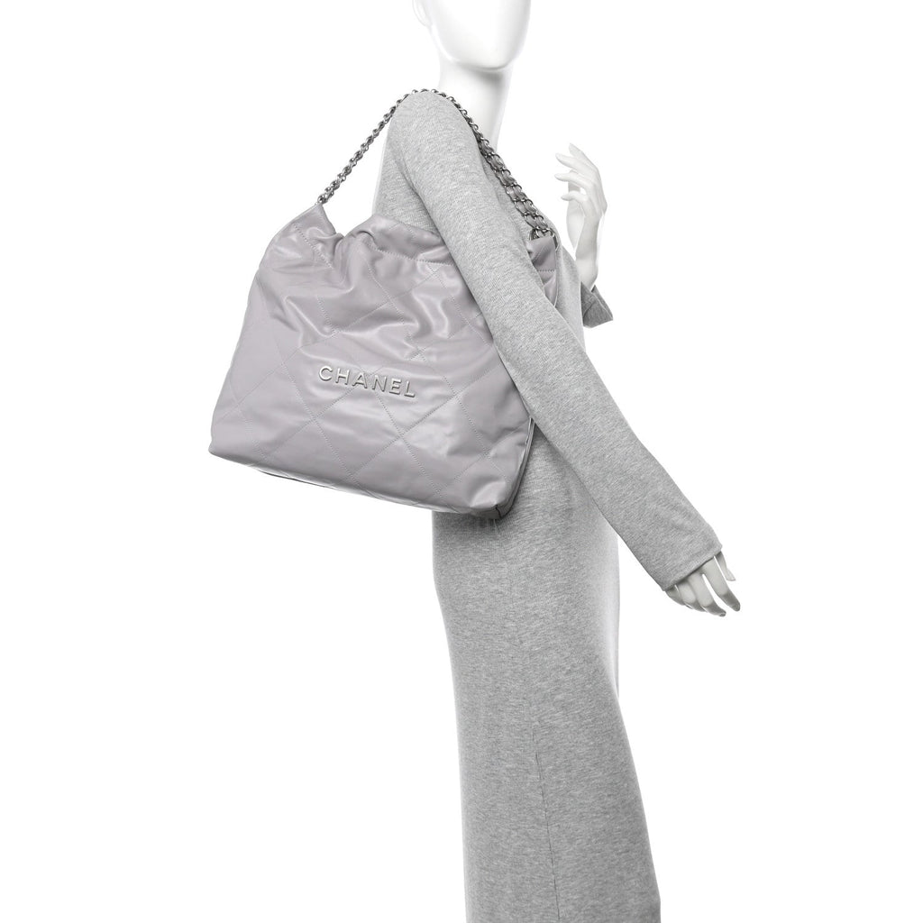 Shiny Calfskin Quilted Chanel 22 Grey