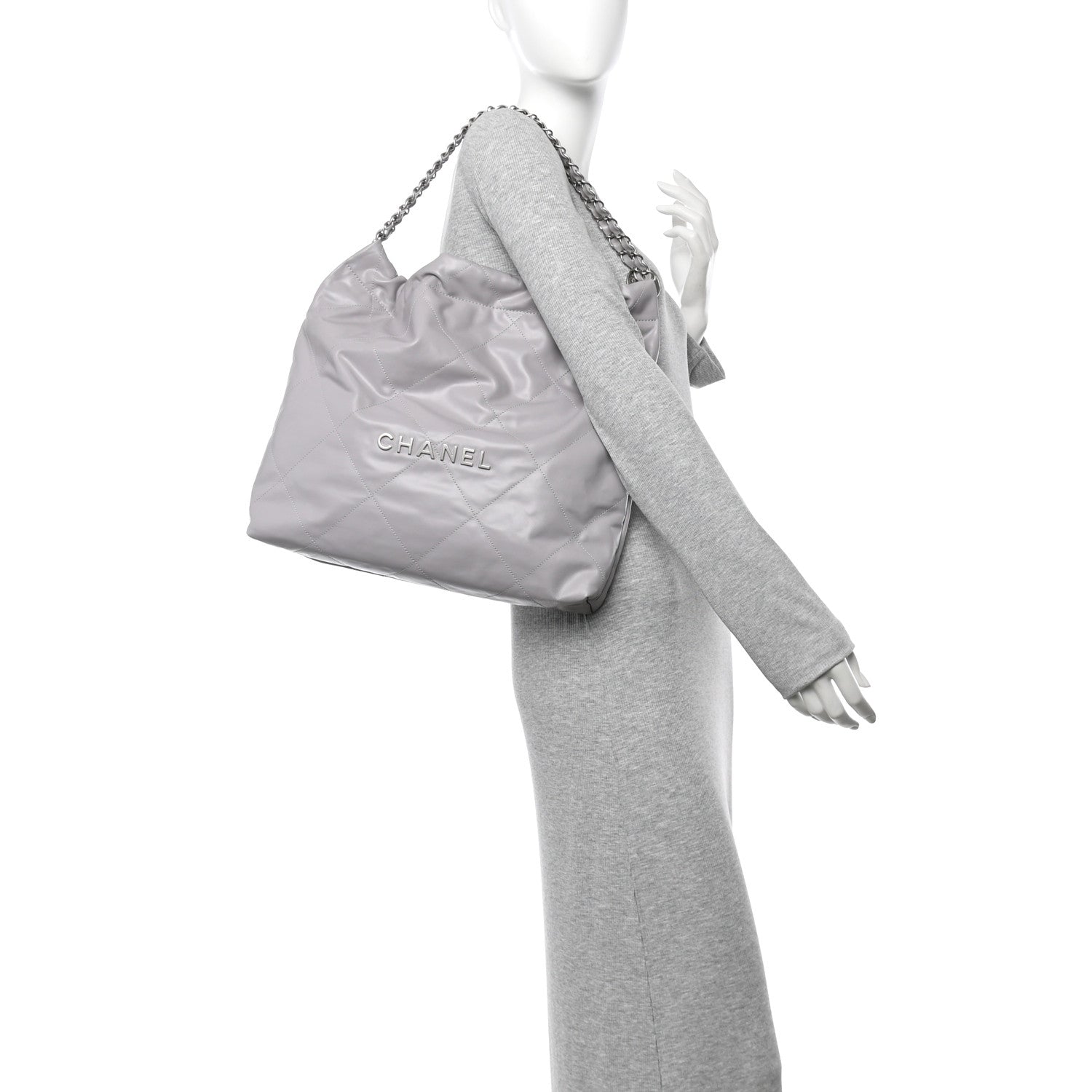 Shiny Calfskin Quilted Chanel 22 Grey