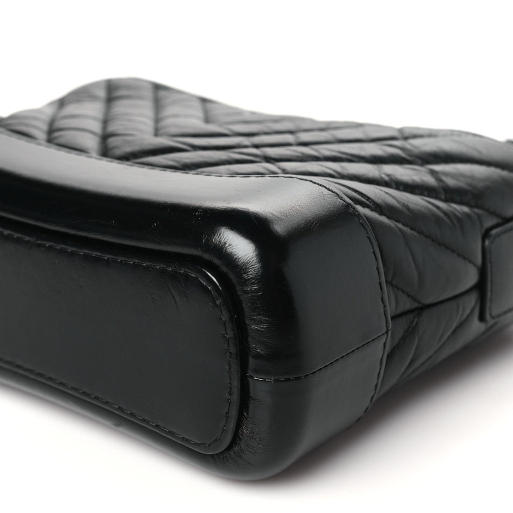 Aged Calfskin Chevron Quilted Small Gabrielle Hobo So Black