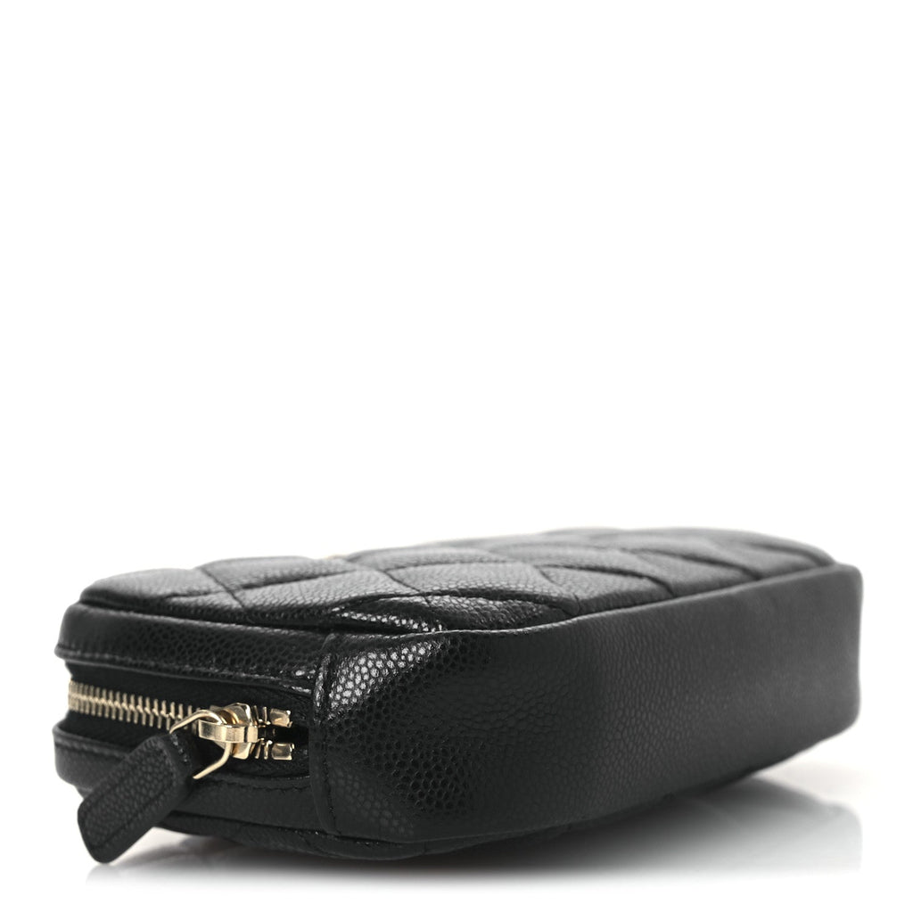Caviar Quilted Small Curvy Pouch Cosmetic Case Black