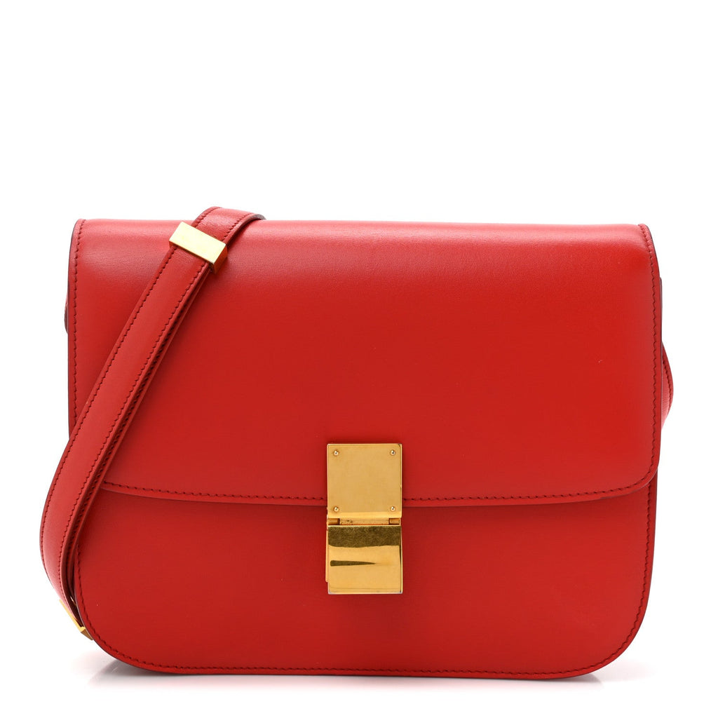 Calfskin Medium Classic Box Flap Bag Red