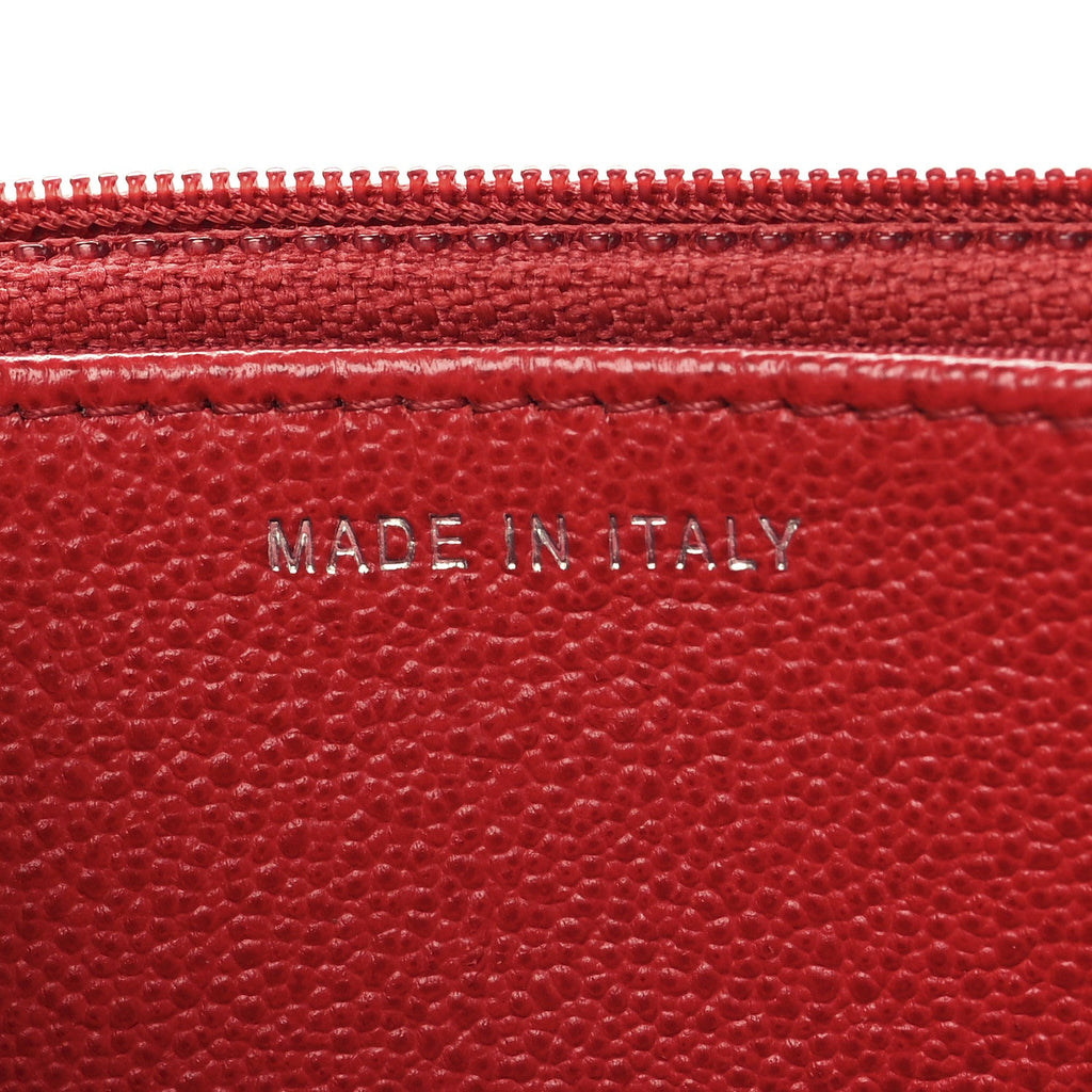 Grained Calfskin Quilted CC Box Wallet On Chain WOC Red
