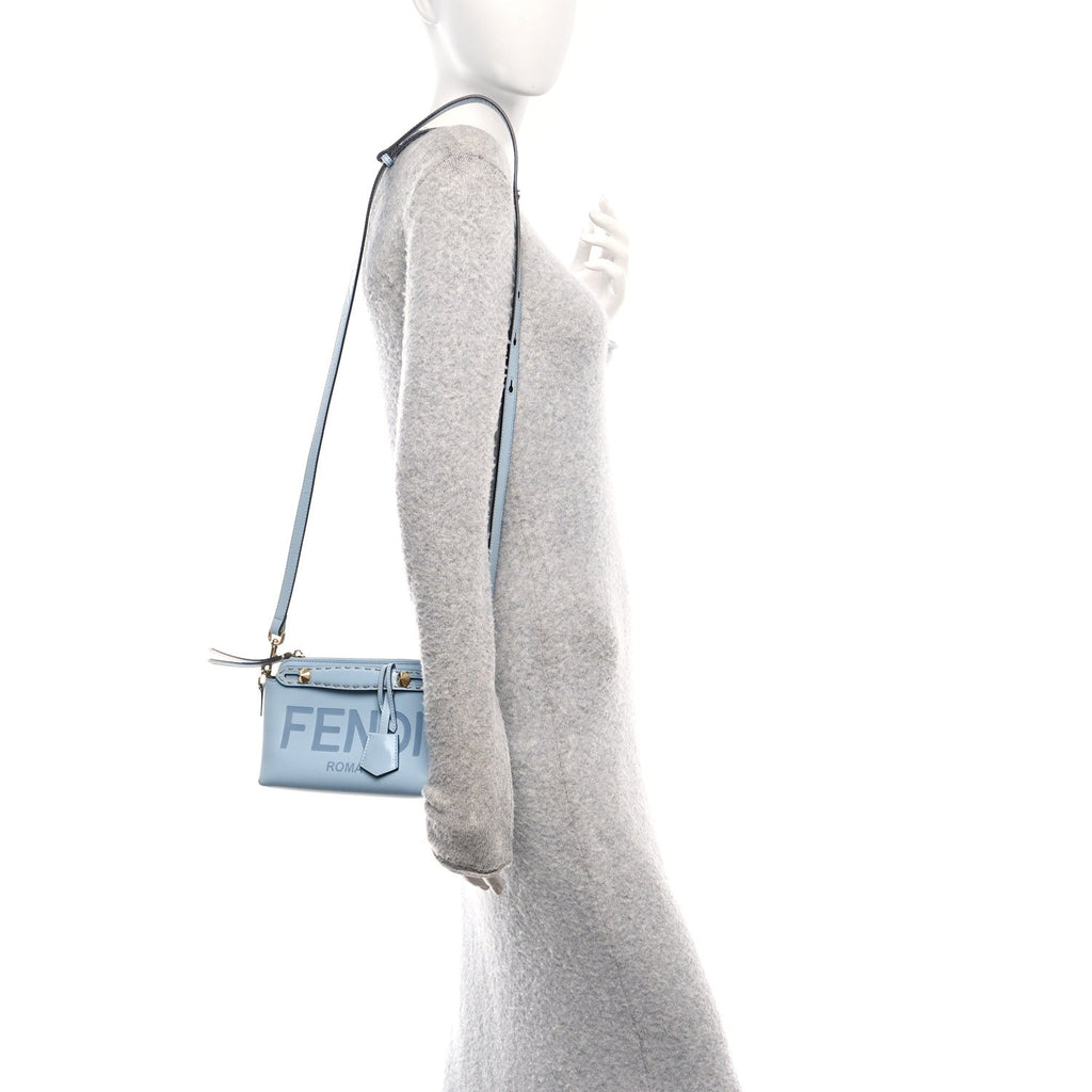 Vitello King Logo Embossed Mini By The Way Boston Bag Azzurro Baby