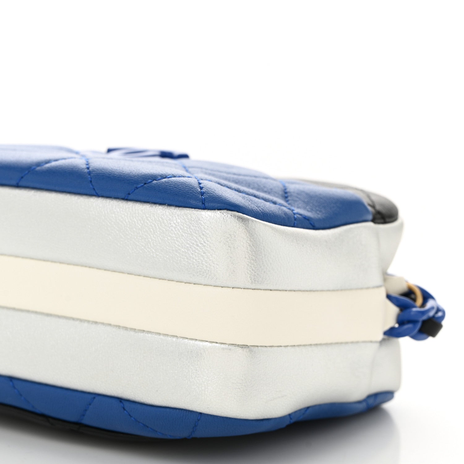 Shiny Lambskin Monochrome Chain Mini Camera Case Bag Blue Black Silver