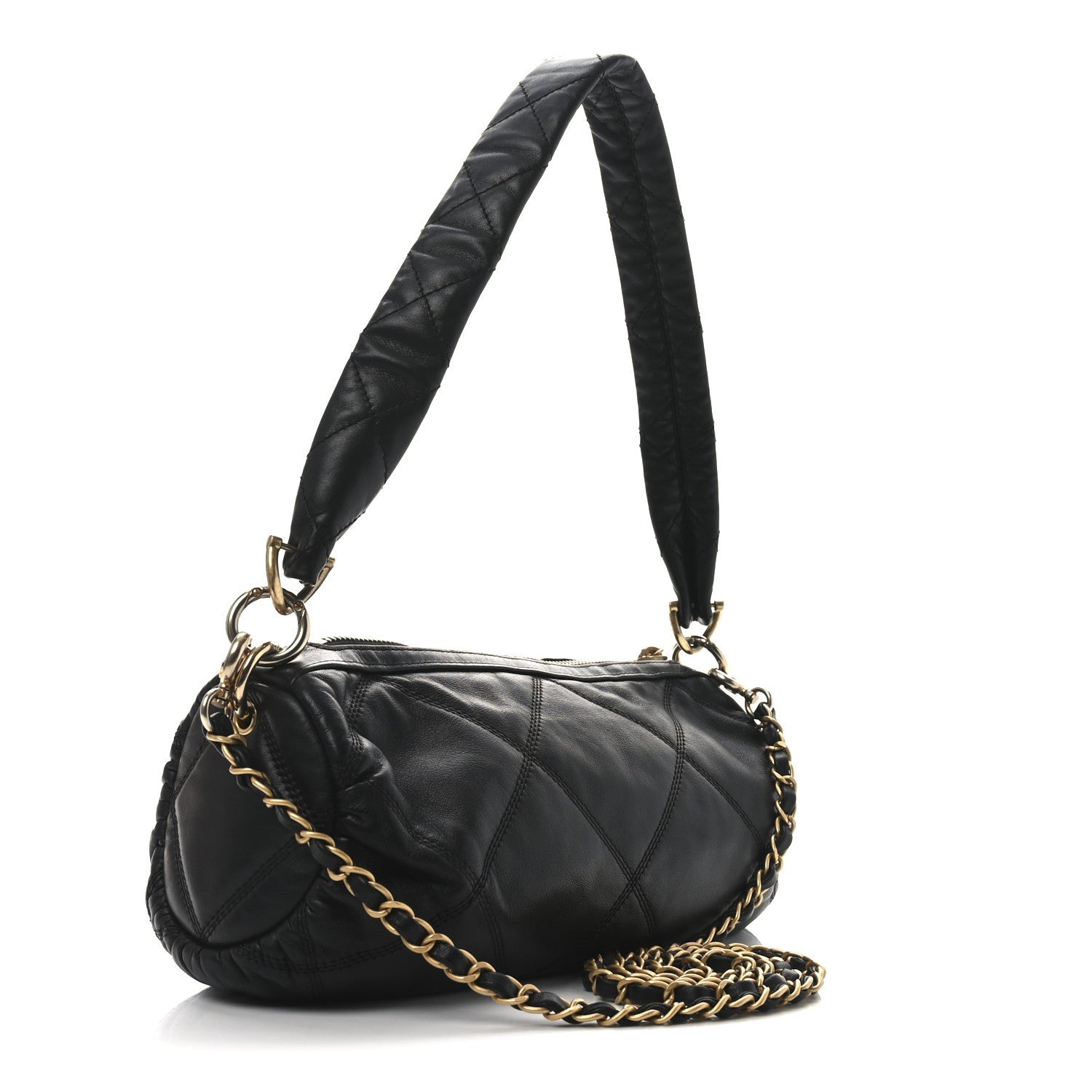 Lambskin Quilted  Bowling Bag Black