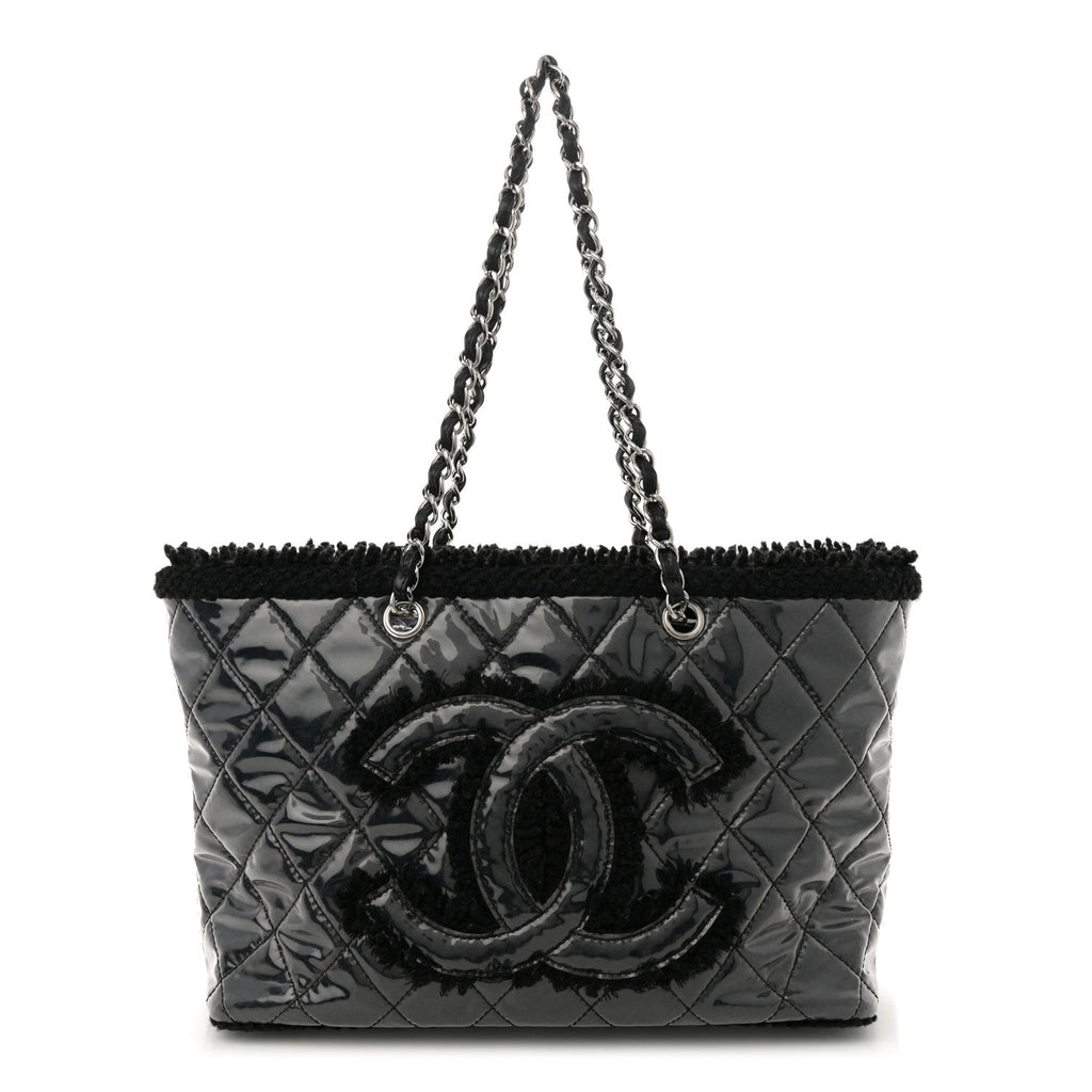 Vinyl Quilted Funny Tweed Tote Black