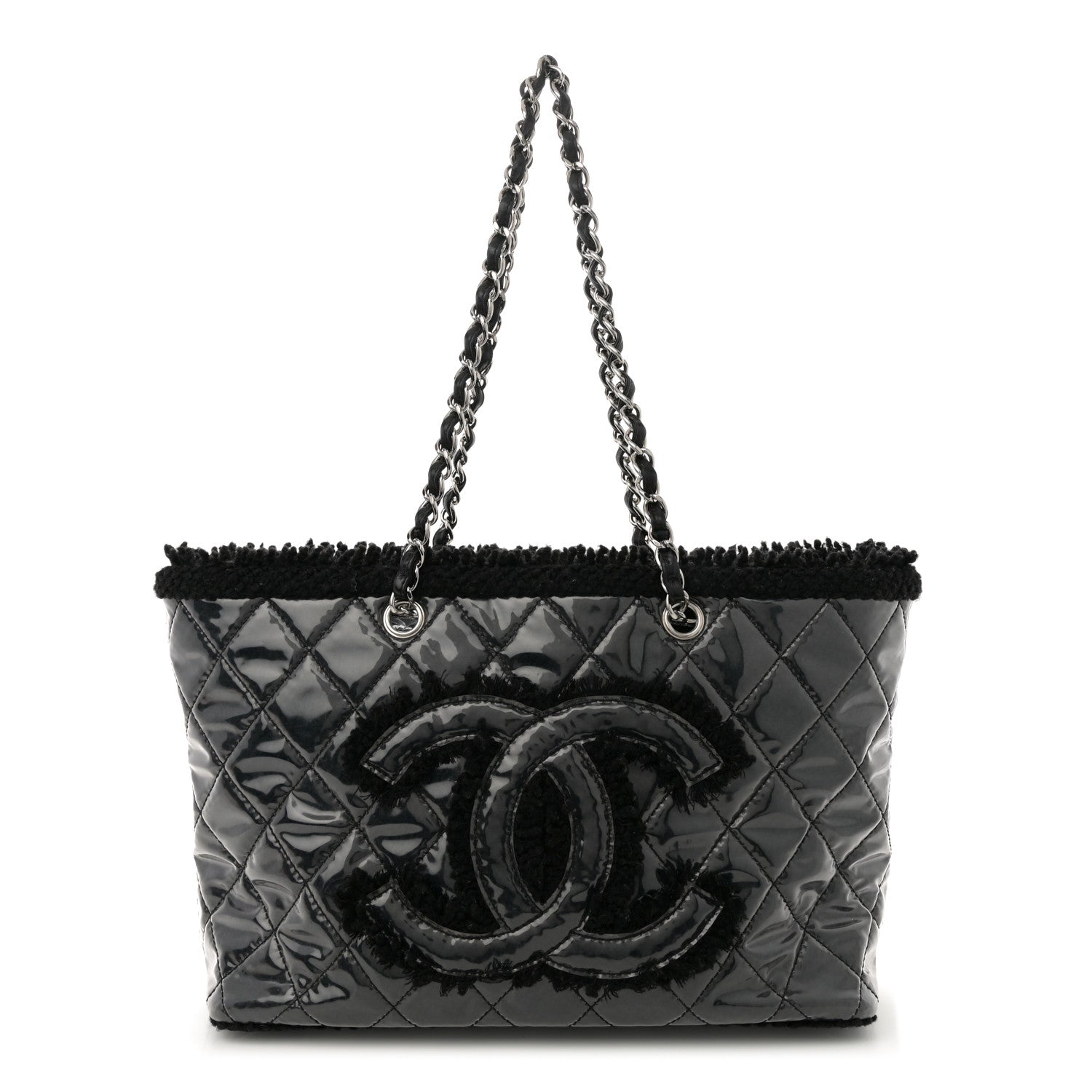 Vinyl Quilted Funny Tweed Tote Black