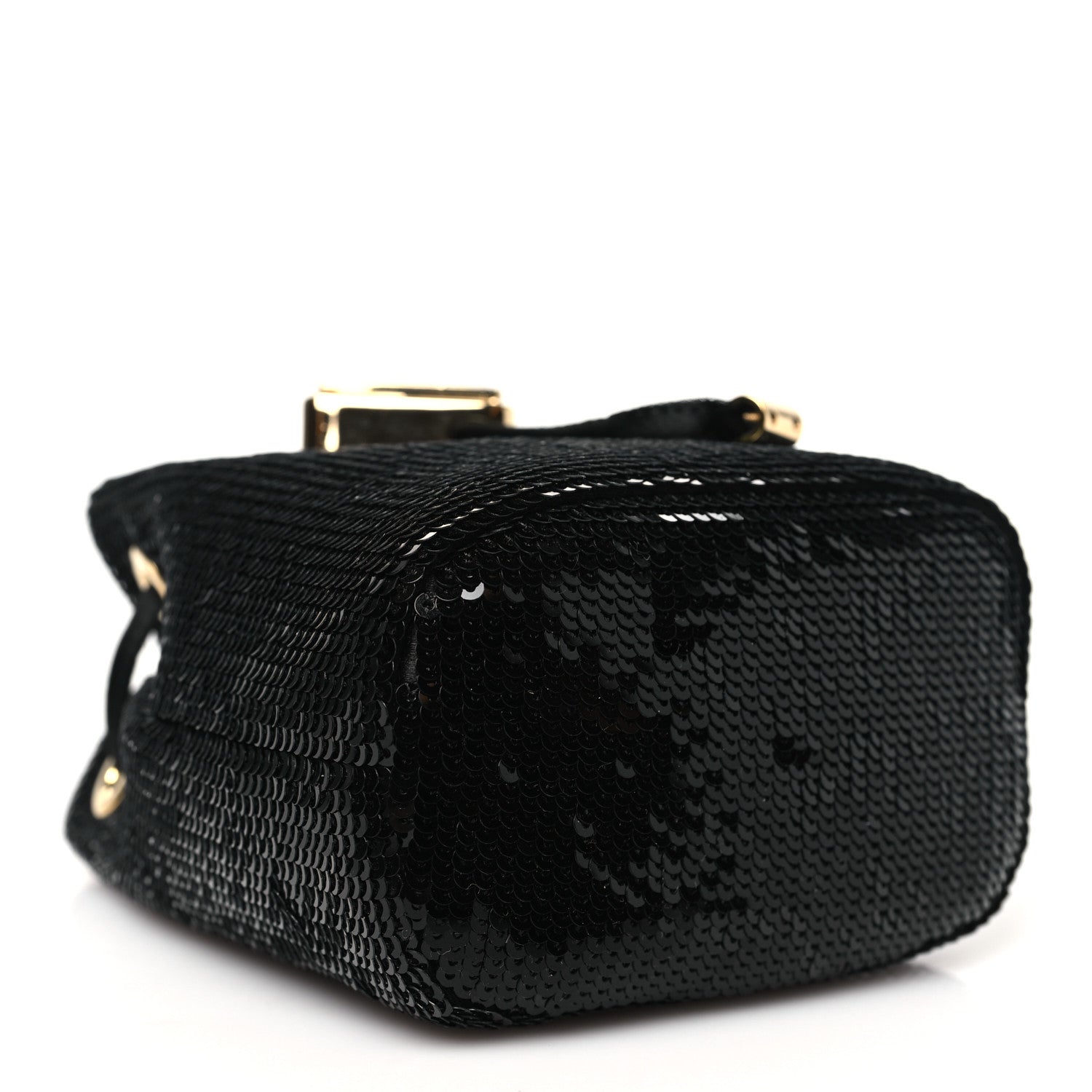 Sequin Satin Triangle Logo Mini Pouch Black
