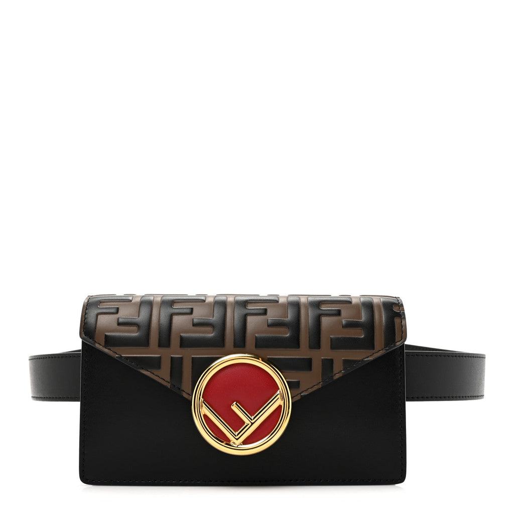 Vitello Liberty F is Fendi Bi-Color FF 1974 Embossed Envelope Belt Bag Maya Black