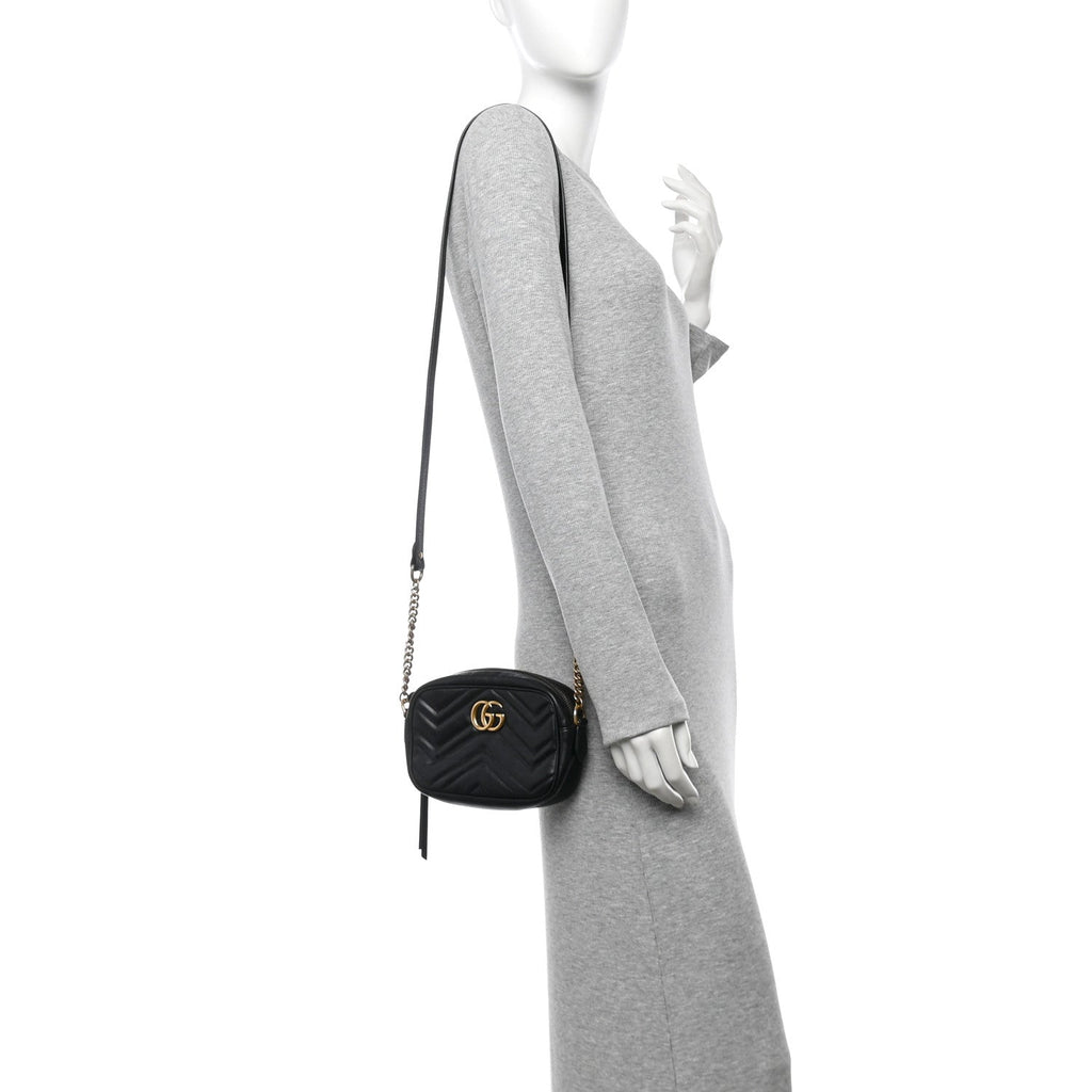 Calfskin Matelasse Mini GG Marmont Chain Shoulder Bag Black