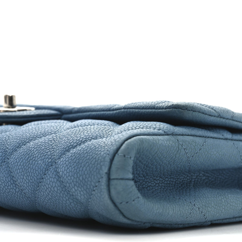 Iridescent Caviar Quilted Clutch With Chain Flap Blue