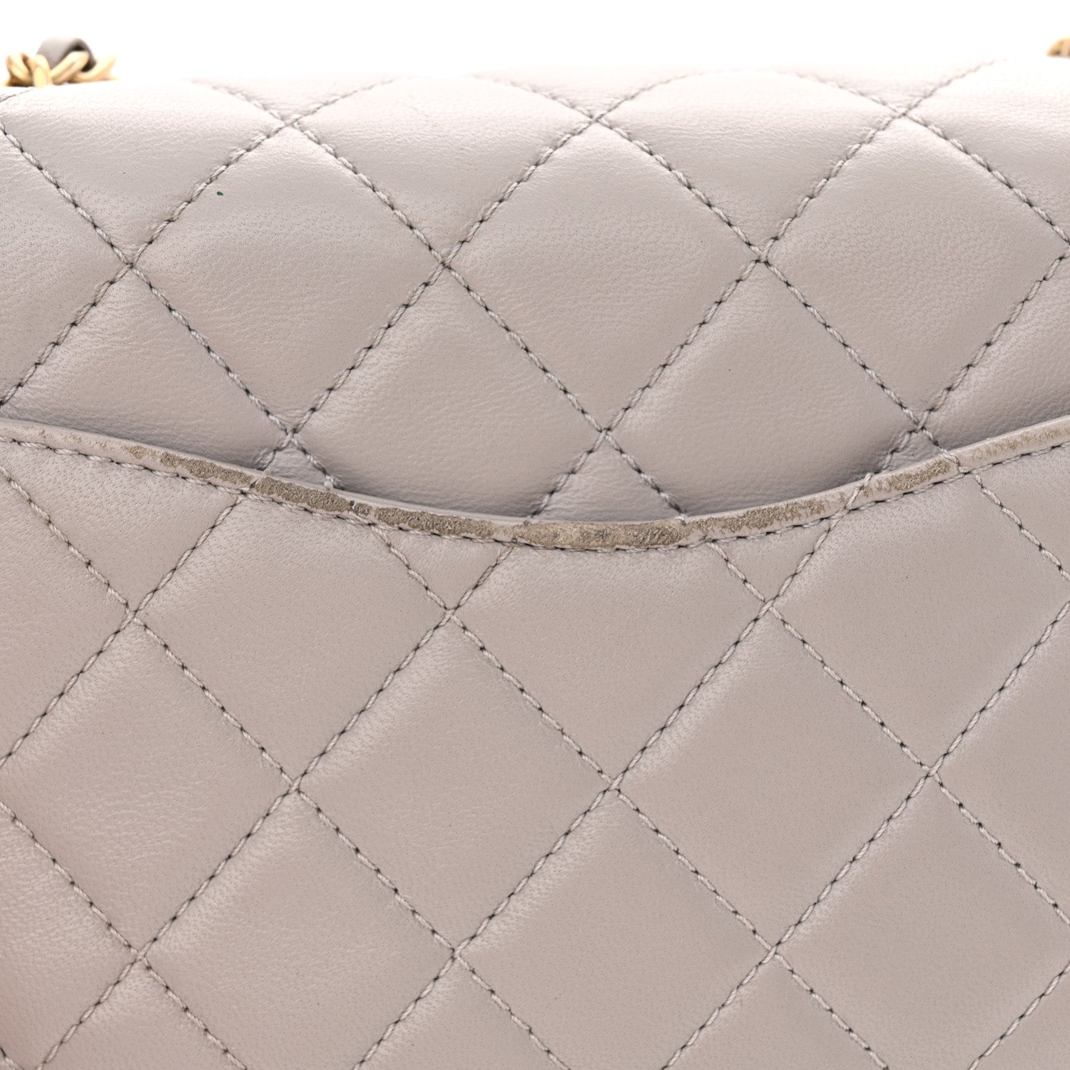 Lambskin Quilted Mini Pearl Crush Flap Light Grey
