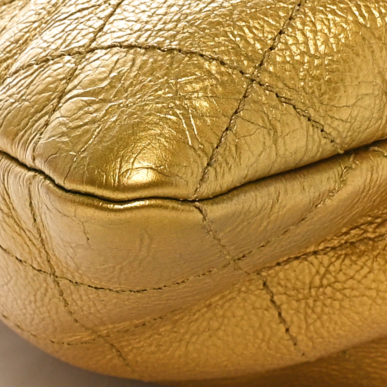 Metallic Calfskin Quilted Small Drawstring Bag Gold