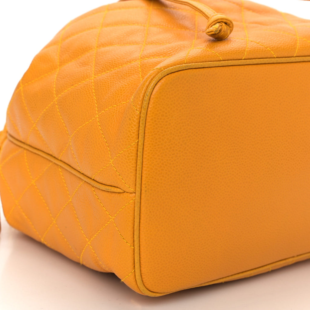 Caviar Quilted Drawstring Backpack Yellow