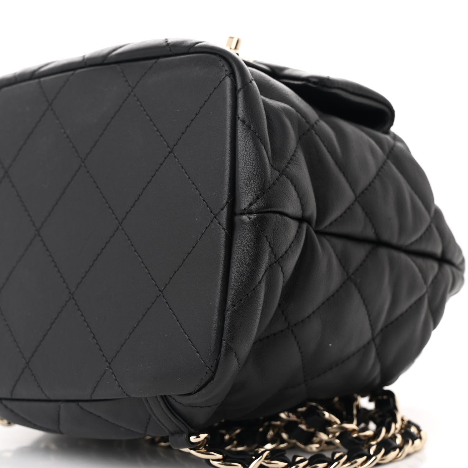 Lambskin Quilted Double Pocket Drawstring Backpack Black