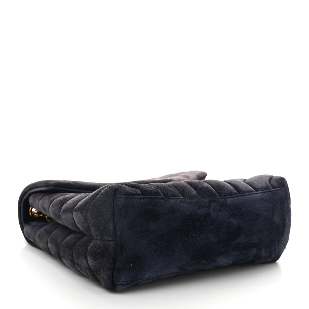 Suede Calfskin Y Quilted Monogram Small Loulou Chain Satchel Deep Marine