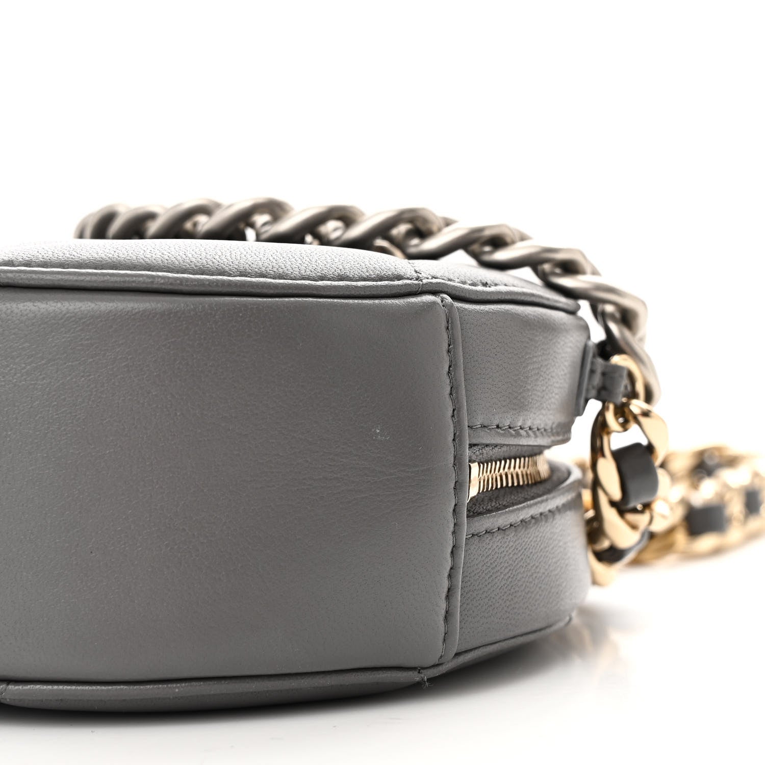 Lambskin Quilted Chanel 19 Round Clutch With Chain Grey