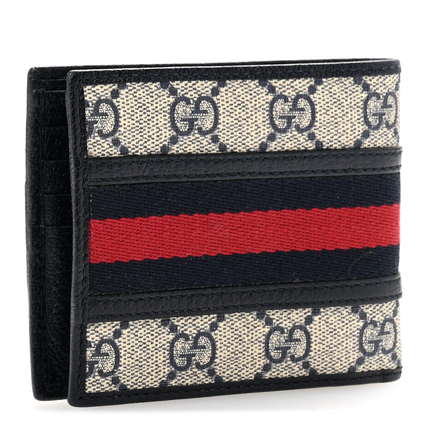 GG Supreme Monogram Web Mens Ophidia Bi-Fold Coin Wallet Beige Blue