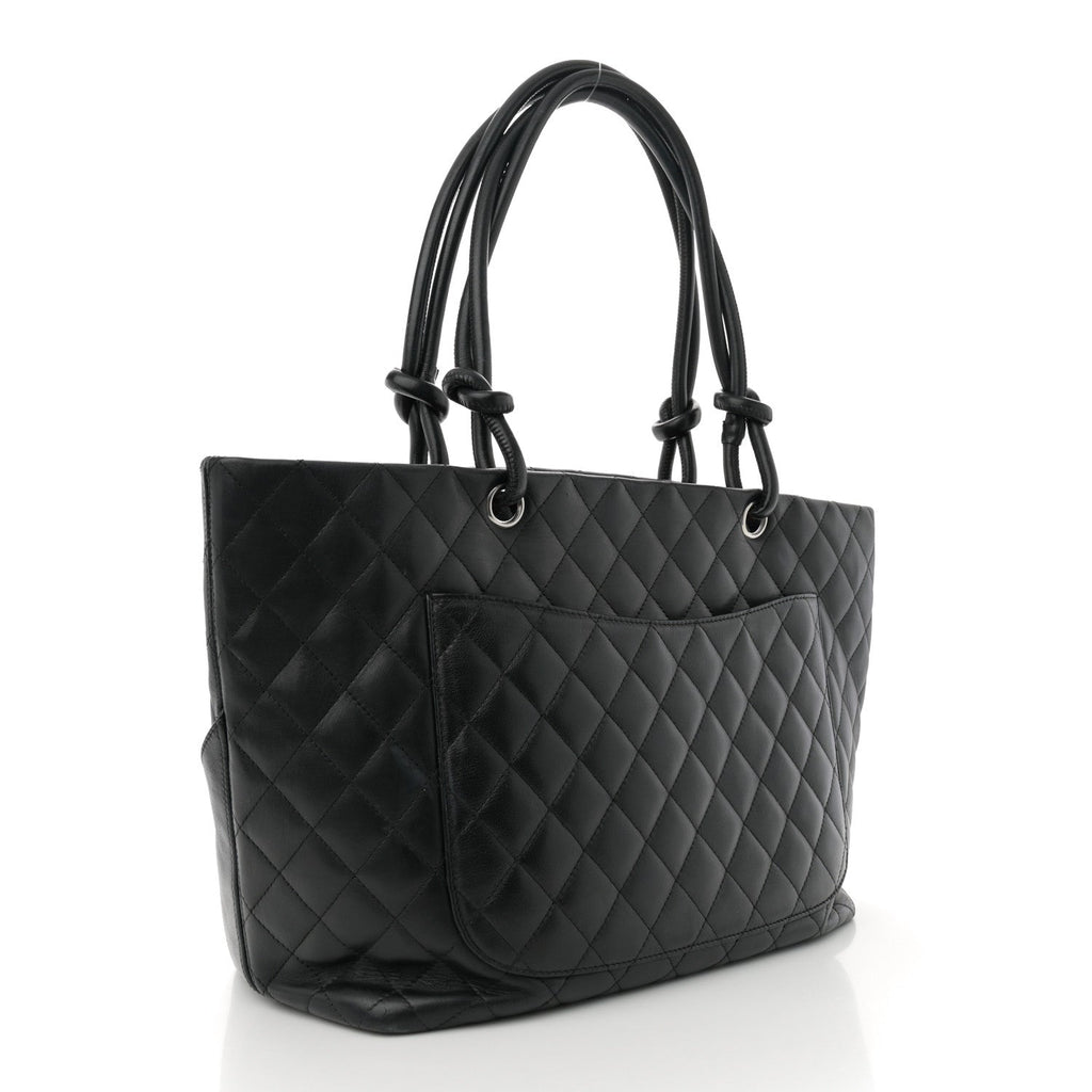 Calfskin Quilted Large Cambon Tote Black White