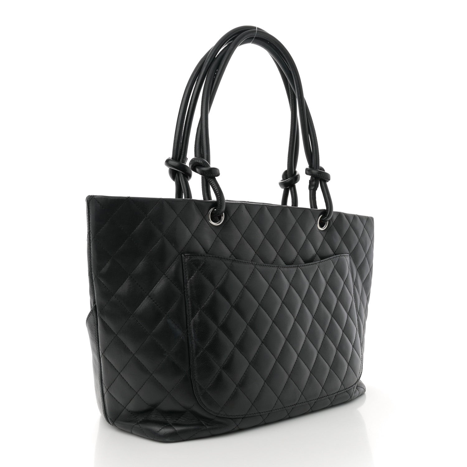 Calfskin Quilted Large Cambon Tote Black White