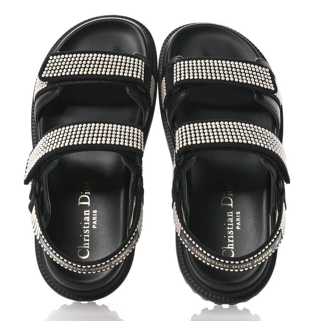 Lambskin Pearl Dioract 10mm Sandals 35 Black