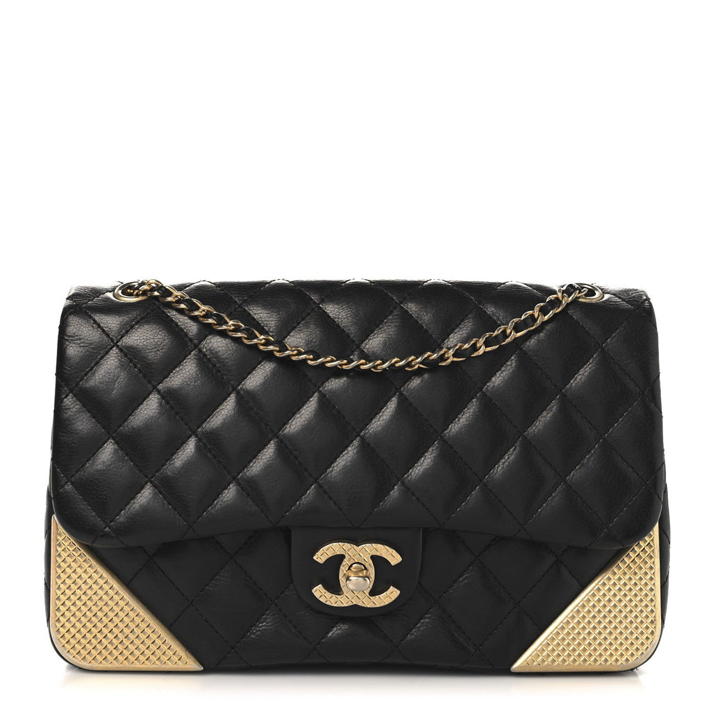 Calfskin Quilted Rock The Corner Flap Black