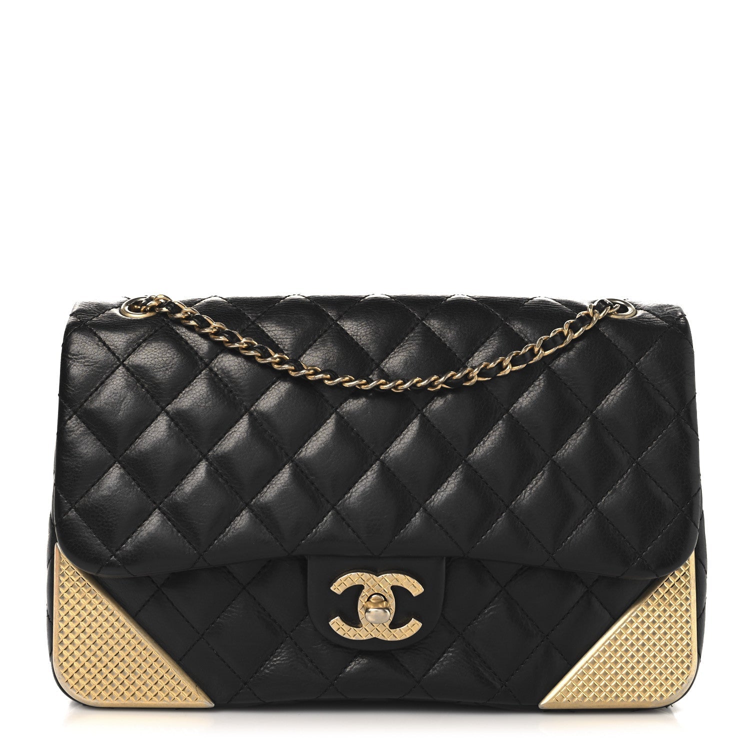 Calfskin Quilted Rock The Corner Flap Black