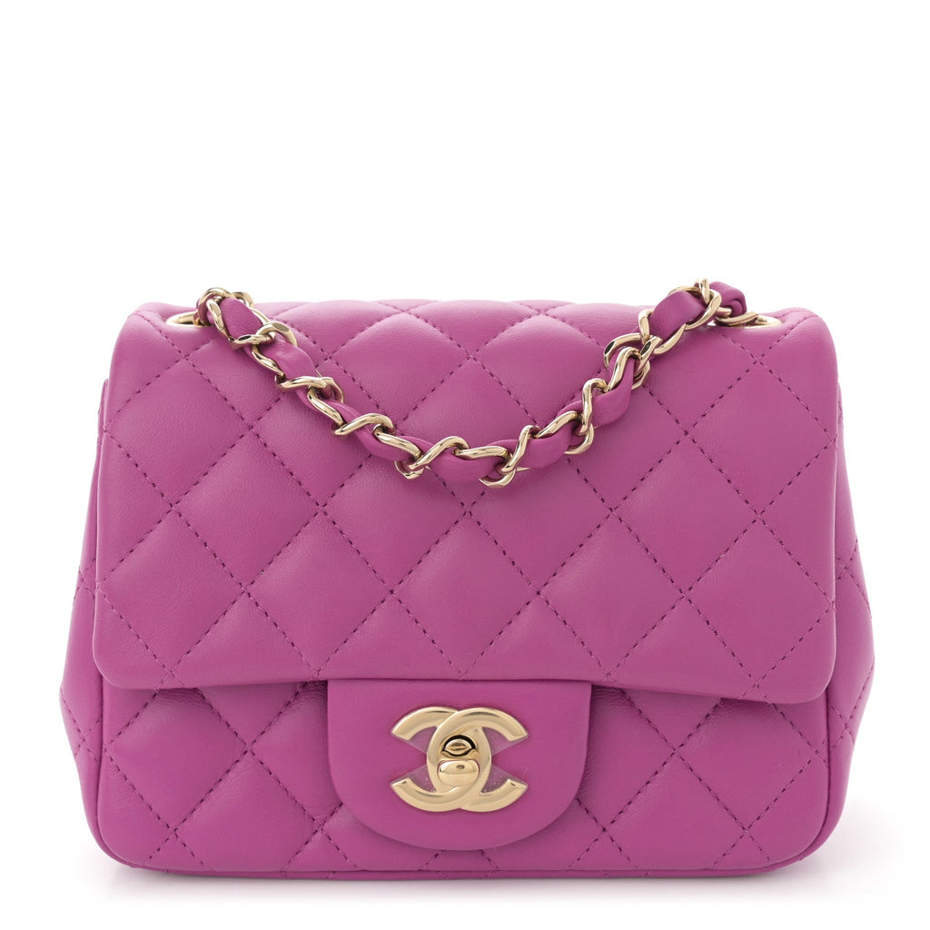 Lambskin Quilted Mini Square Flap Purple