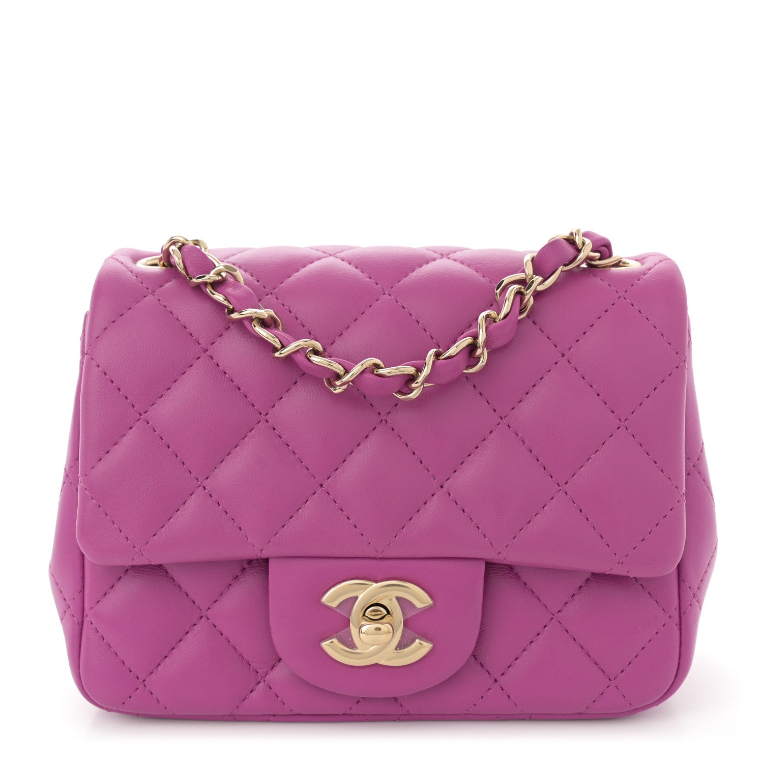Lambskin Quilted Mini Square Flap Purple