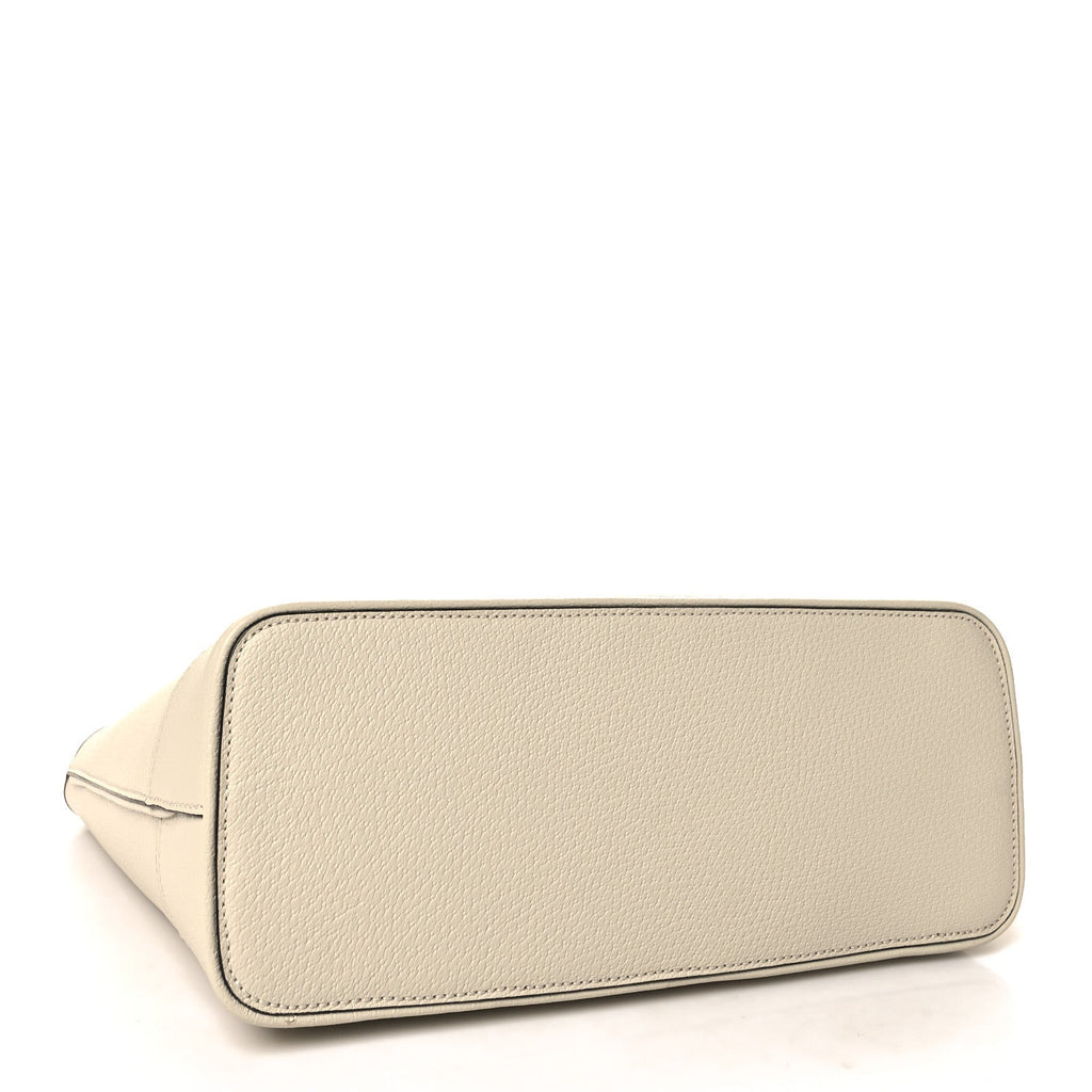 Textured Dollar Calfskin Medium Ophidia Shoulder Tote Bag Mystic White
