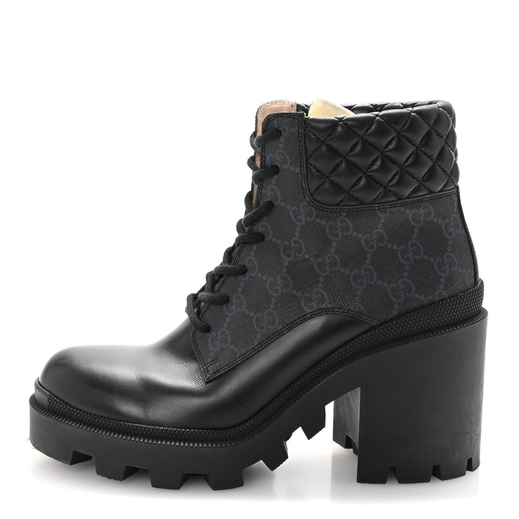 Apollo Calfskin GG Supreme Nappa Samoa Quilted Lace Up Ankle Boots 40 Black