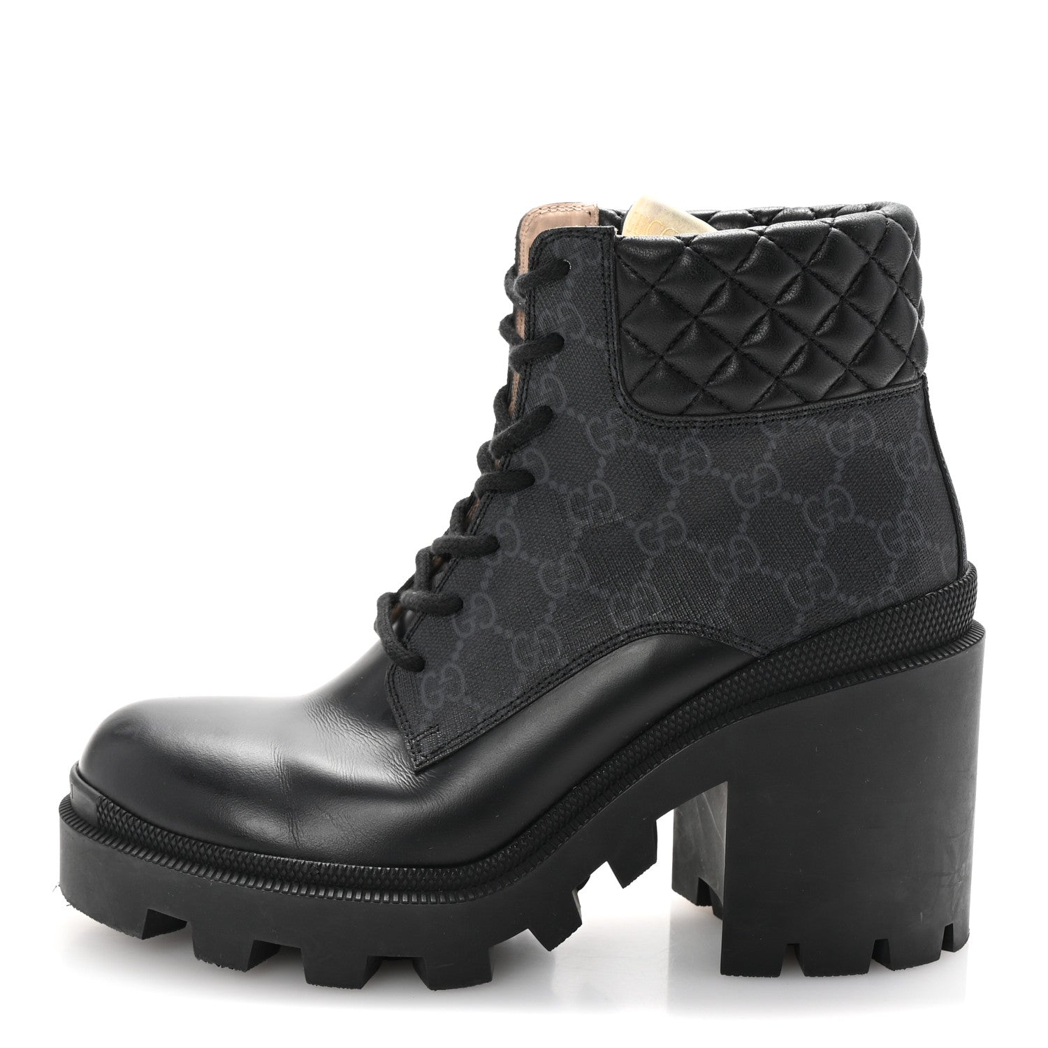Apollo Calfskin GG Supreme Nappa Samoa Quilted Lace Up Ankle Boots 40 Black