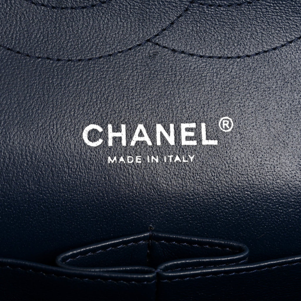 Patent Quilted Jumbo Double Flap Navy Blue
