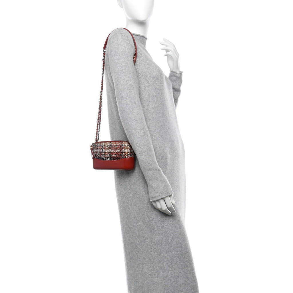 Tweed Calfskin Small Gabrielle Clutch With Chain Red