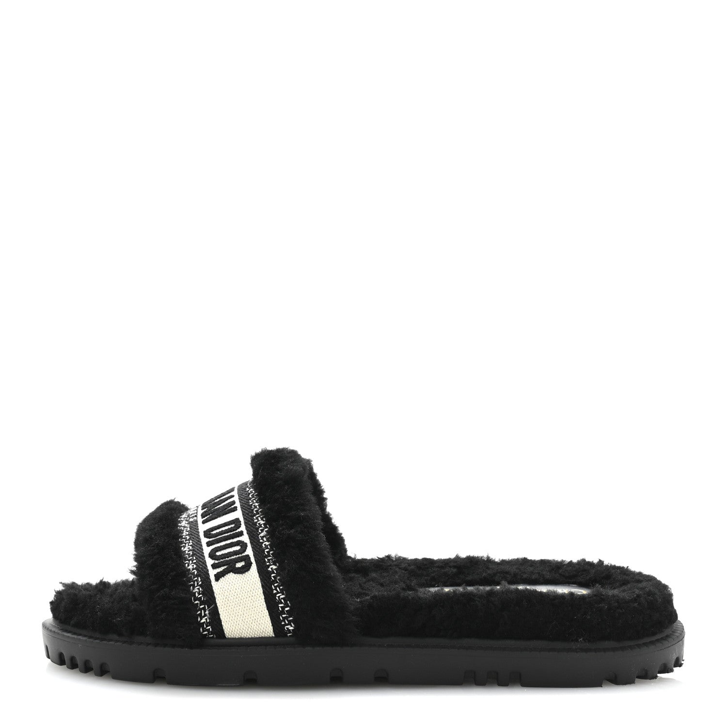 Shearling Canvas Lurex Embroidered Dway 10mm Slide Sandals 40 Black Natural