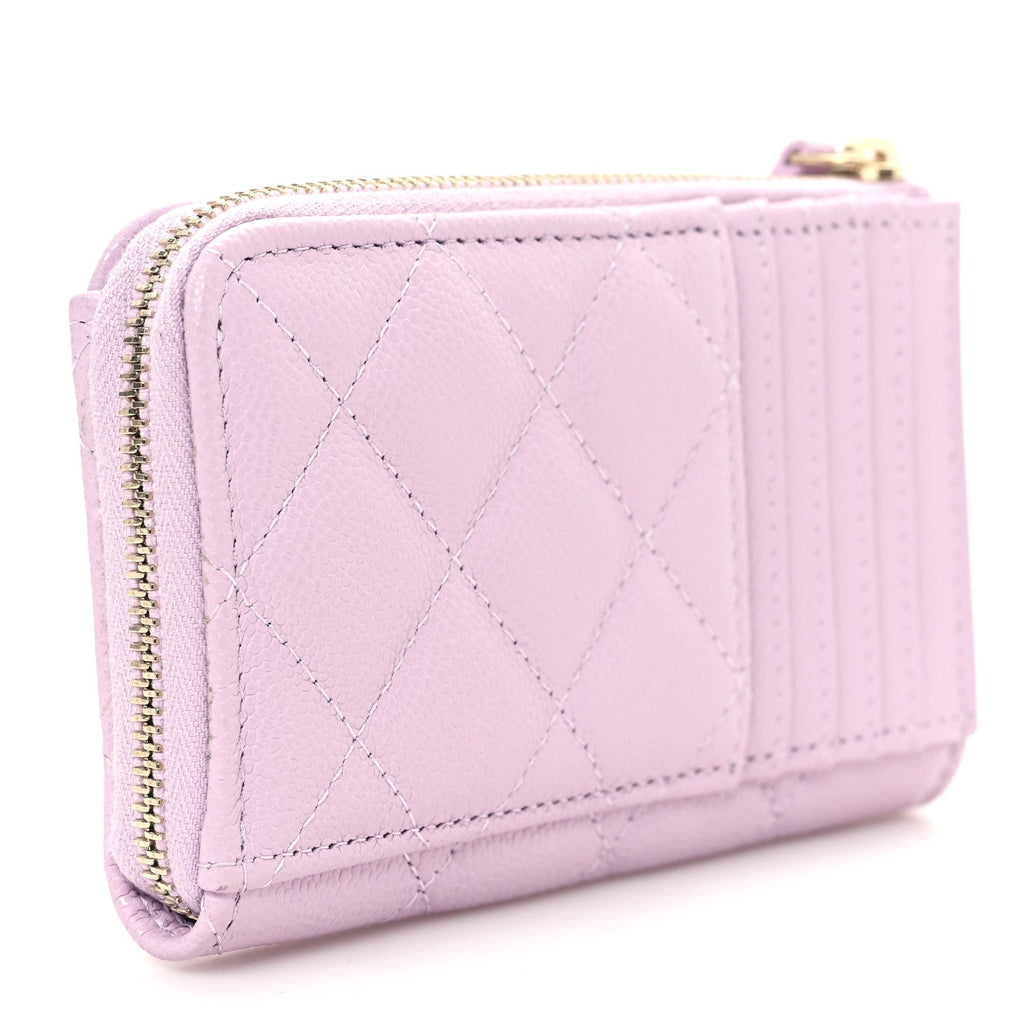 Caviar Quilted CC Zip Around  Holder Light Purple