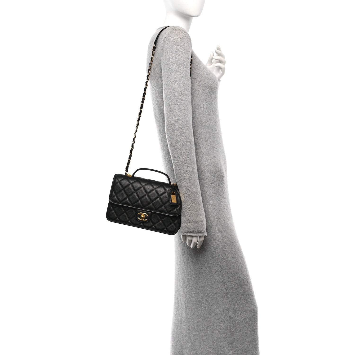 Caviar Quilted School Memory Small Top Handle Flap Black