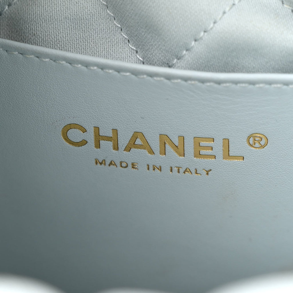 Shiny Caviar Quilted Mini Chanel 22 Light Blue