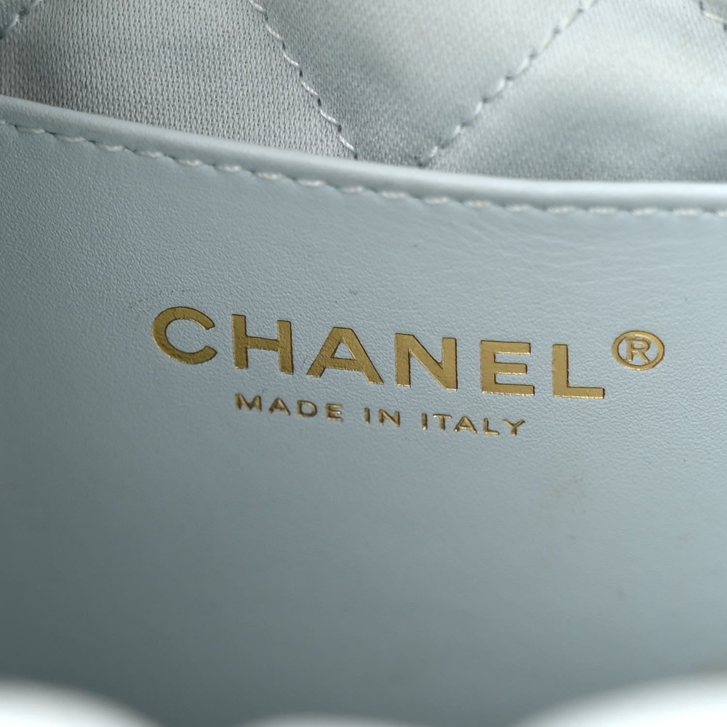Shiny Caviar Quilted Mini Chanel 22 Light Blue