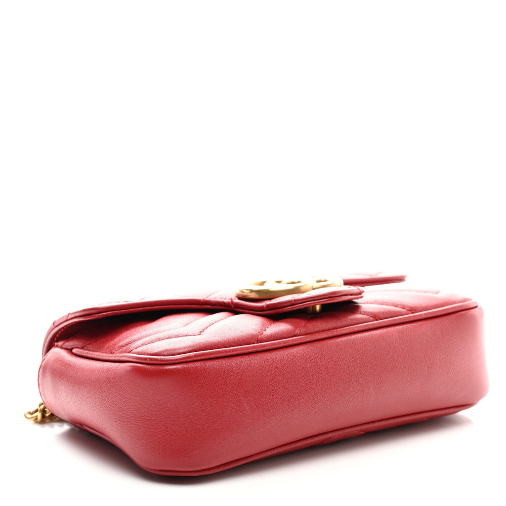 Calfskin Matelasse Super Mini GG Marmont Shoulder Bag Hibiscus Red