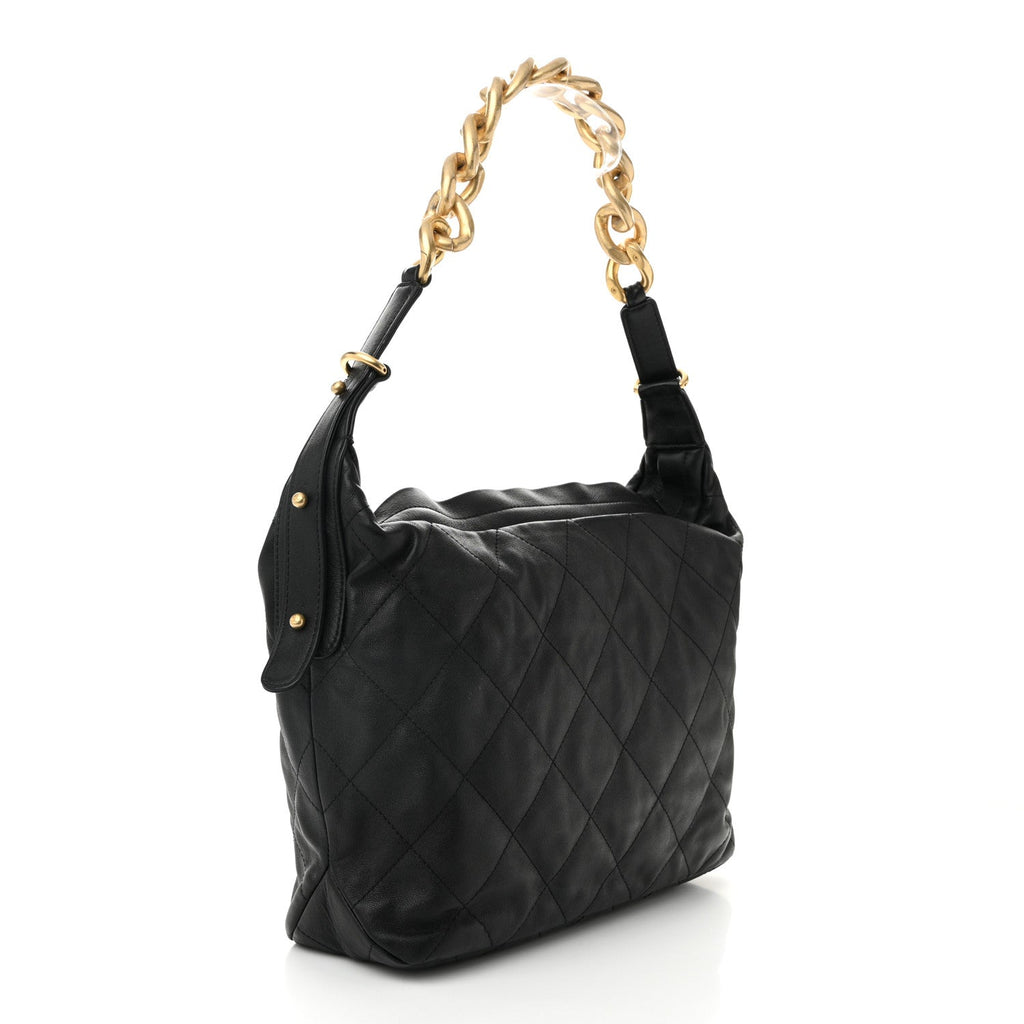Calfskin Quilted Large Daily Hobo Black