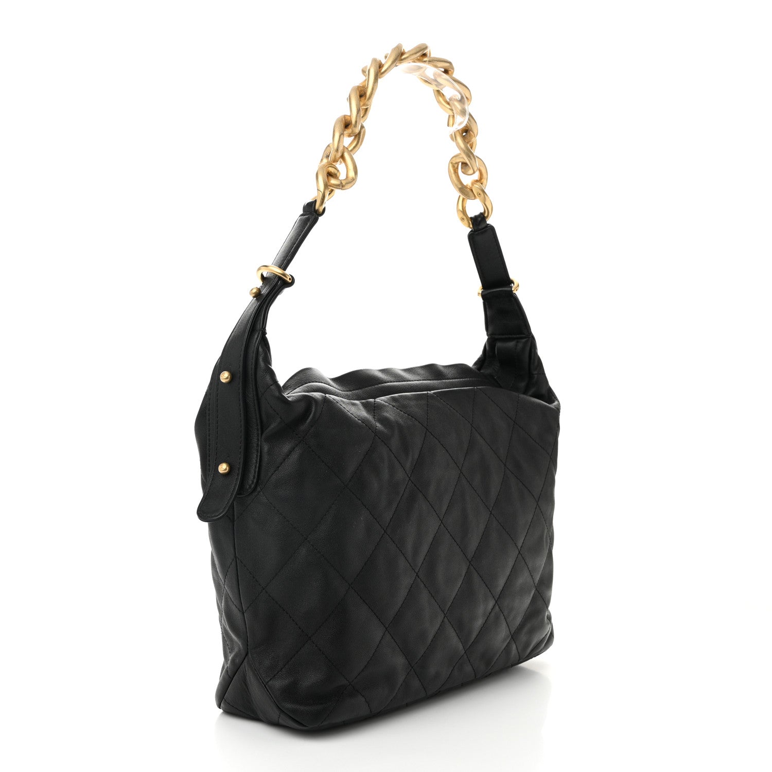 Calfskin Quilted Large Daily Hobo Black
