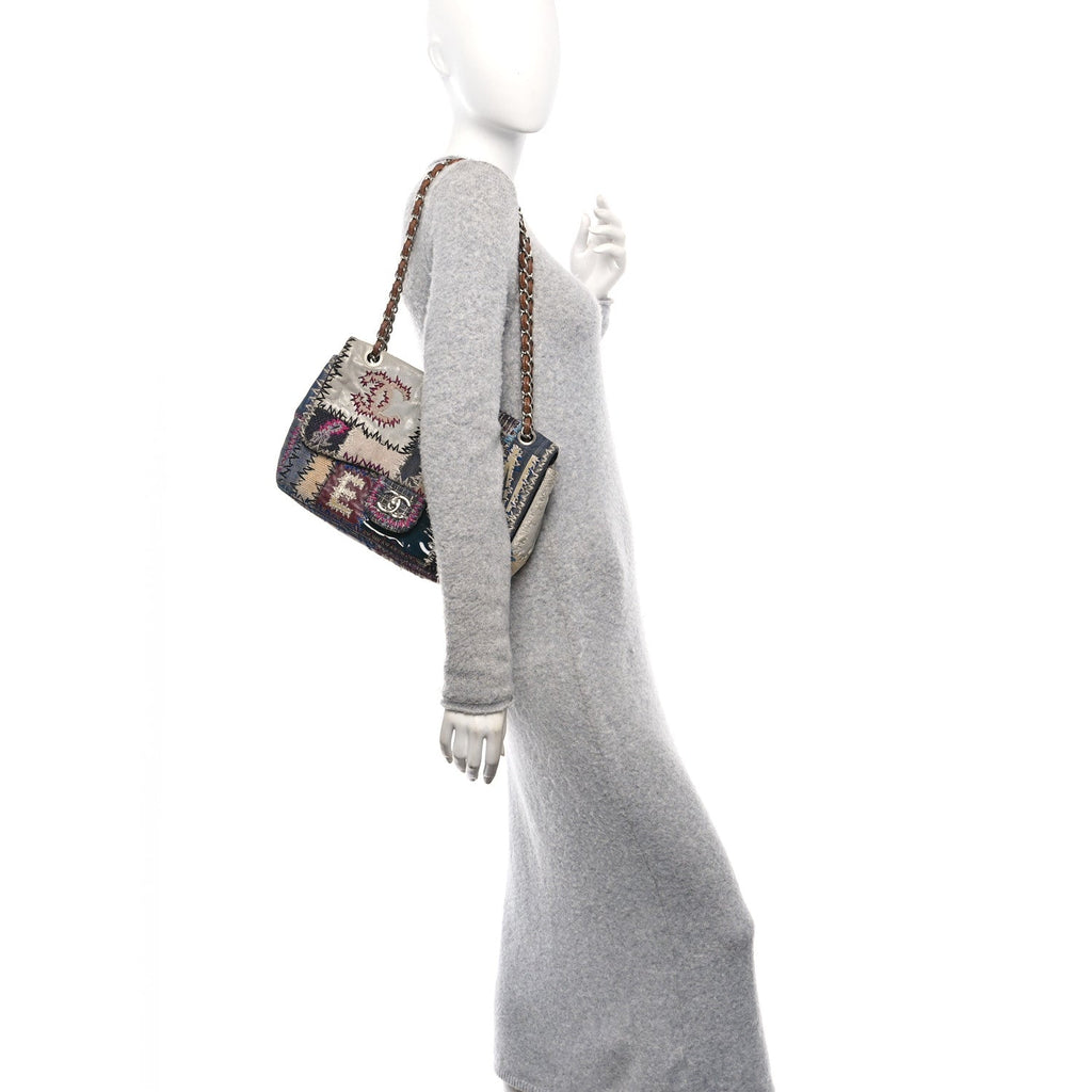 Denim Tweed Patchwork Jumbo Single Flap Multicolor