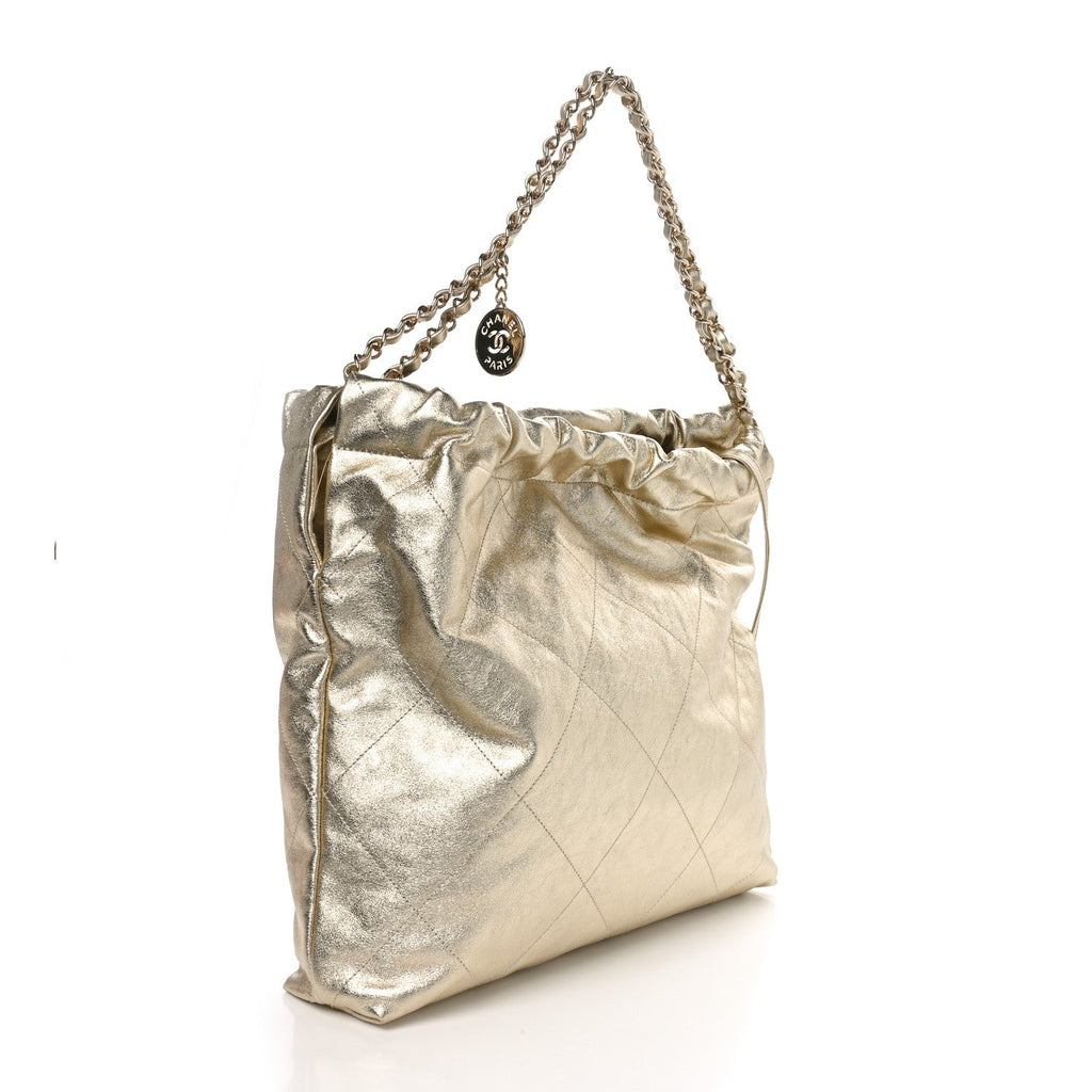 Metallic Calfskin Quilted Chanel 22 Golden
